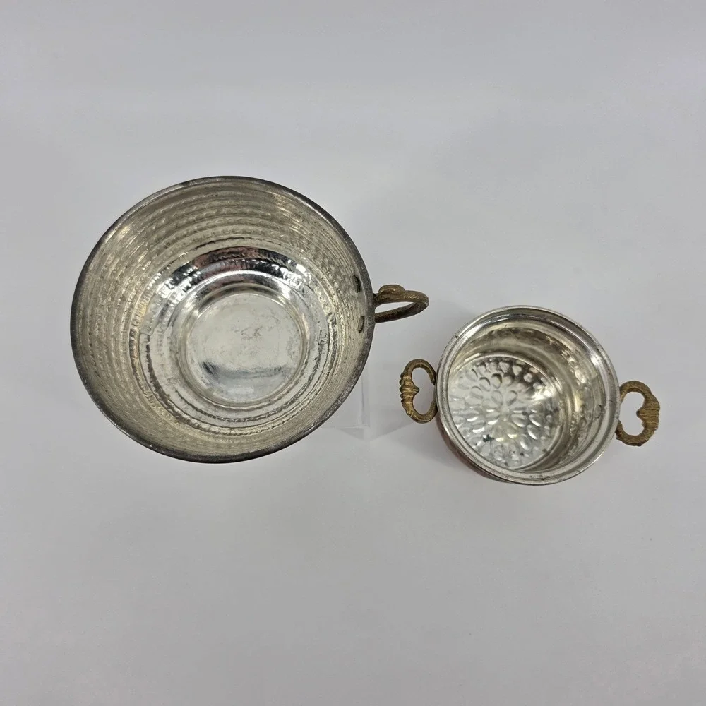 Karaca Turkish Hammered Copper Bowls Set of 2 Tinned Interior Brass Handles